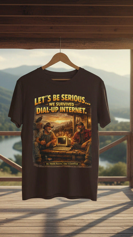 Retro Dial-Up Internet T‑Shirt — “Let’s Be Serious… We Survived Dial‑Up Internet” Vintage Gamer Tee