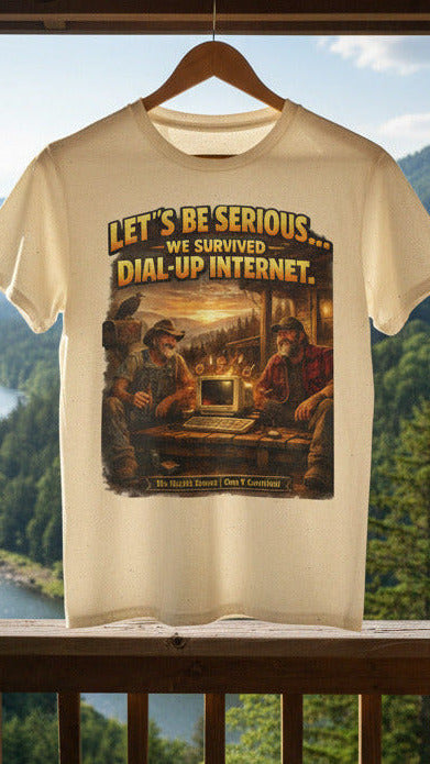 Retro Dial-Up Internet T‑Shirt — “Let’s Be Serious… We Survived Dial‑Up Internet” Vintage Gamer Tee