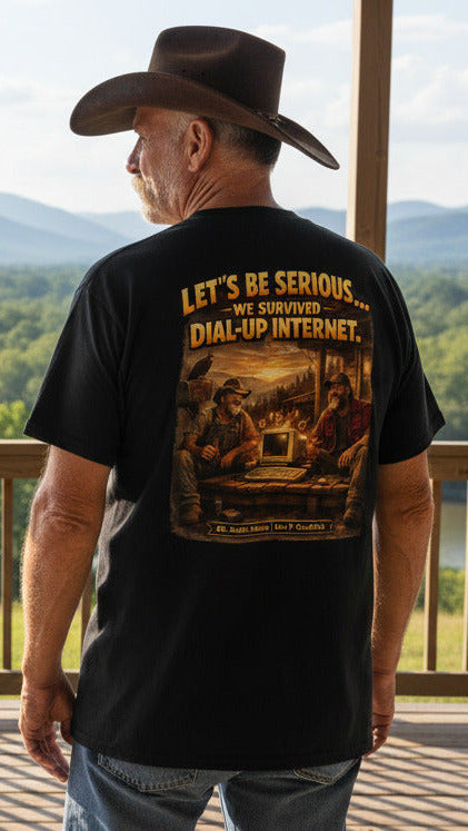 Retro Dial-Up Internet T‑Shirt — “Let’s Be Serious… We Survived Dial‑Up Internet” Vintage Gamer Tee