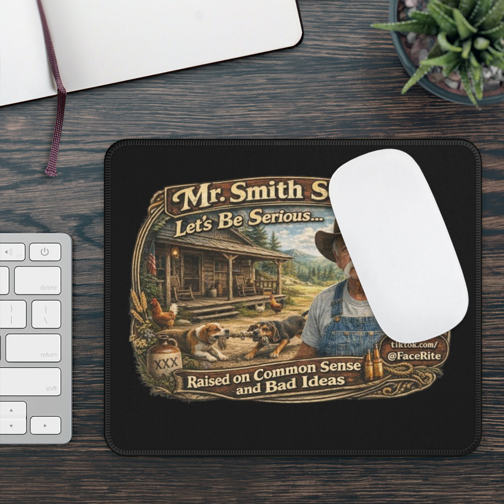 Mr. Smith Series Gaming Mouse Pad – "Raised on Common Sense and Bad Ideas" Rustic Country Design
