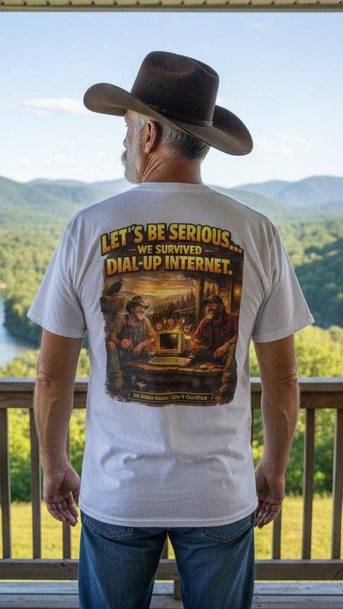Retro Dial-Up Internet T‑Shirt — “Let’s Be Serious… We Survived Dial‑Up Internet” Vintage Gamer Tee