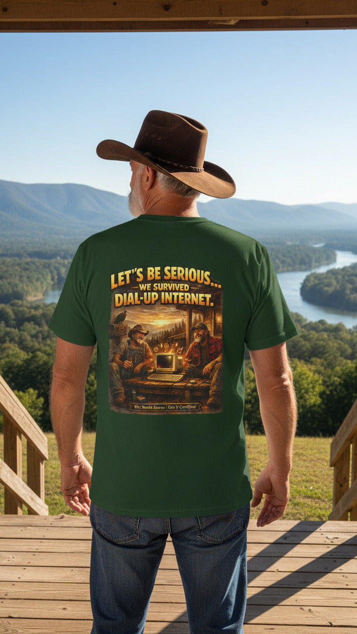 Retro Dial-Up Internet T‑Shirt — “Let’s Be Serious… We Survived Dial‑Up Internet” Vintage Gamer Tee