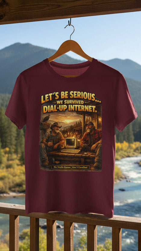 Retro Dial-Up Internet T‑Shirt — “Let’s Be Serious… We Survived Dial‑Up Internet” Vintage Gamer Tee