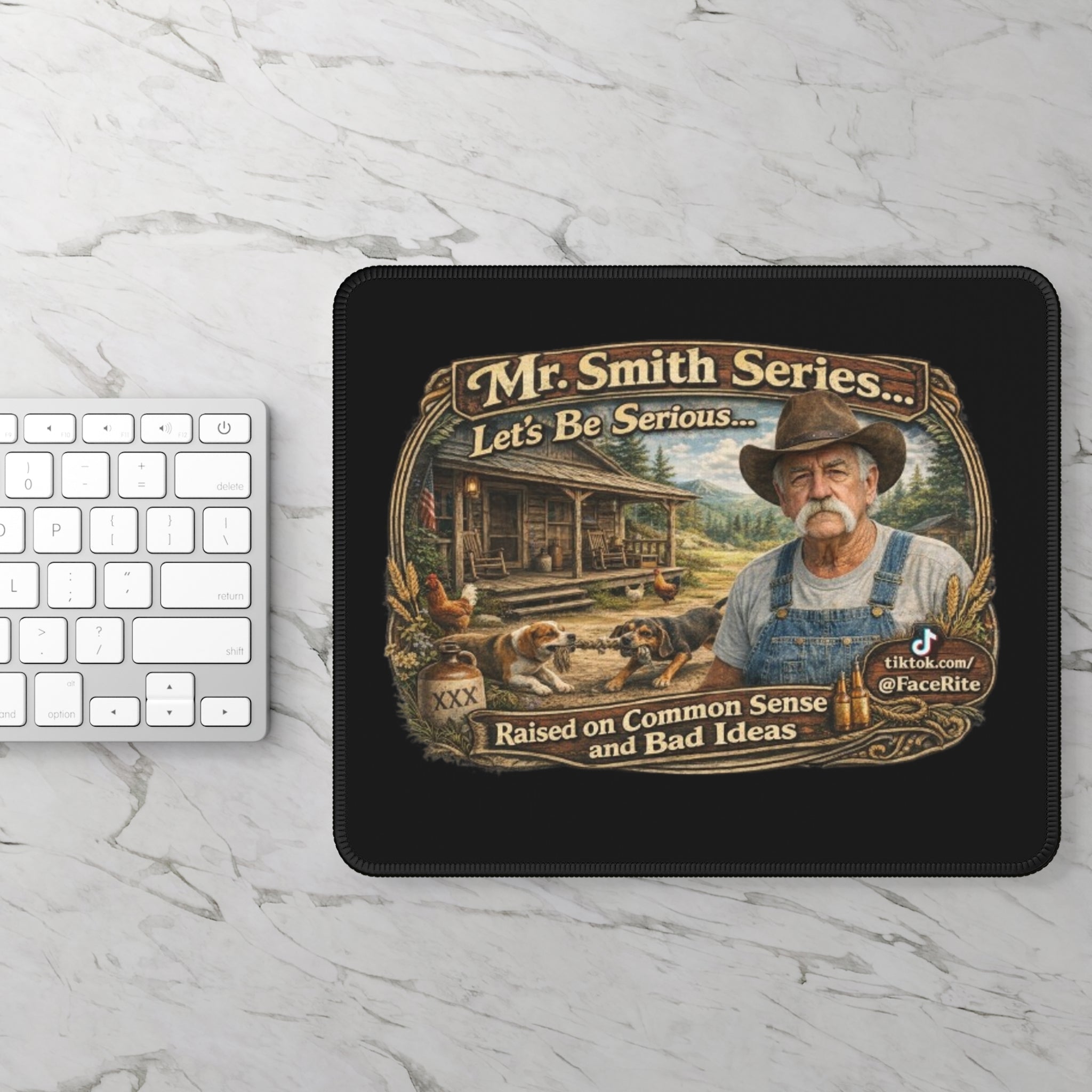 Mr. Smith Series Gaming Mouse Pad – "Raised on Common Sense and Bad Ideas" Rustic Country Design