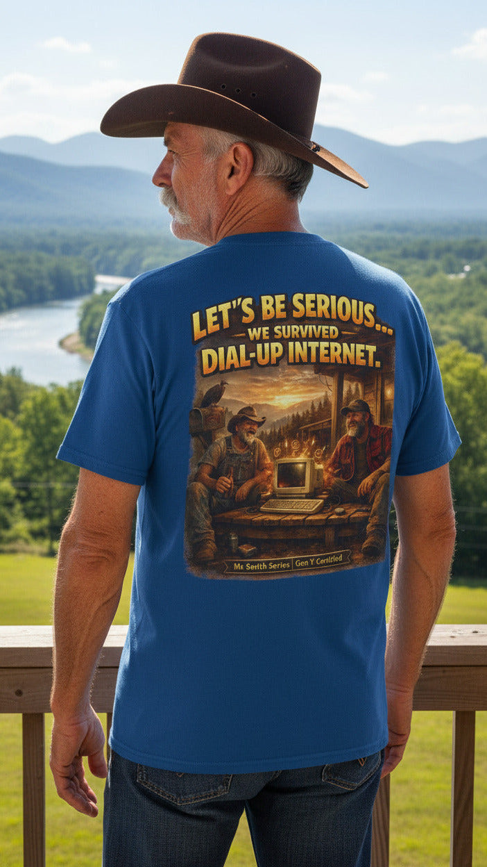 Retro Dial-Up Internet T‑Shirt — “Let’s Be Serious… We Survived Dial‑Up Internet” Vintage Gamer Tee