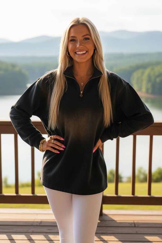 Sun Fade Raw Edge Quarter-Zip Sweatshirt