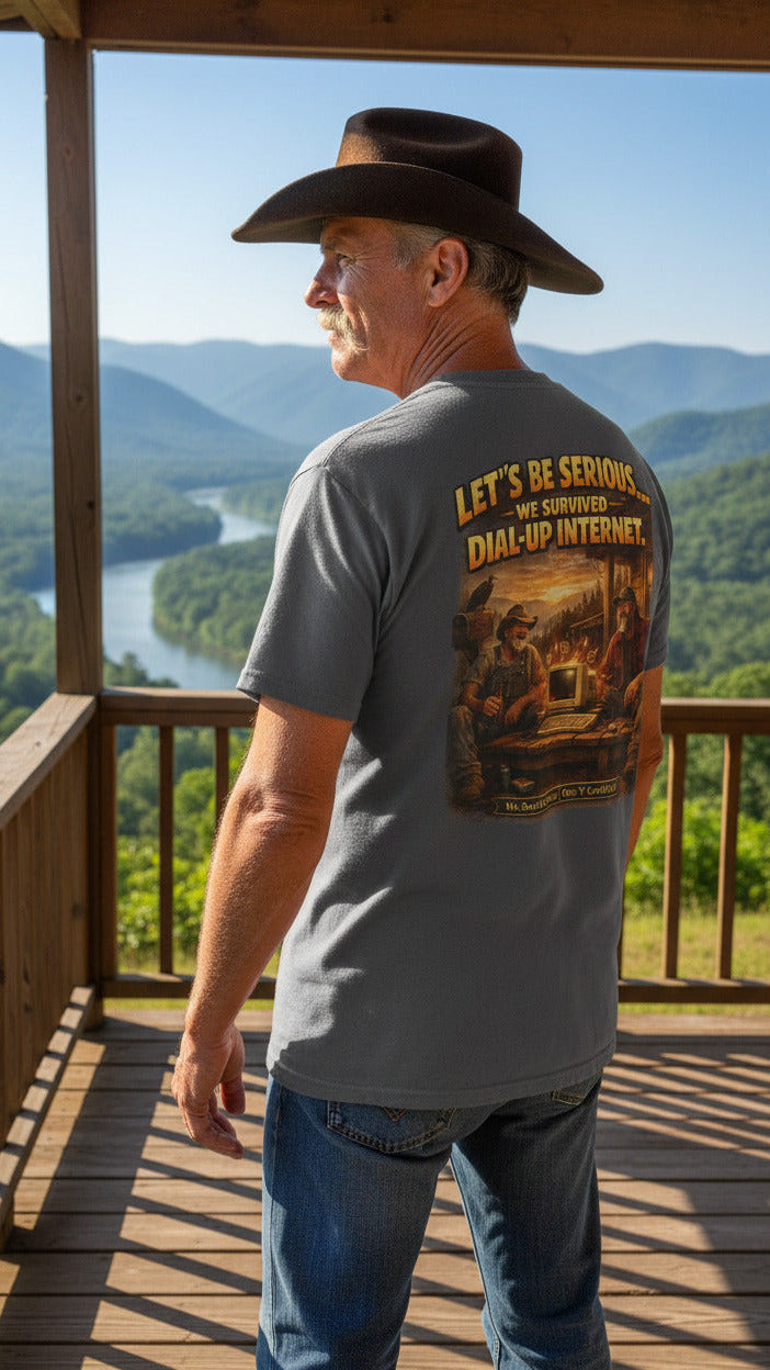 Retro Dial-Up Internet T‑Shirt — “Let’s Be Serious… We Survived Dial‑Up Internet” Vintage Gamer Tee