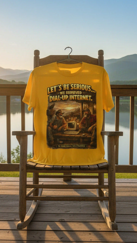 Retro Dial-Up Internet T‑Shirt — “Let’s Be Serious… We Survived Dial‑Up Internet” Vintage Gamer Tee